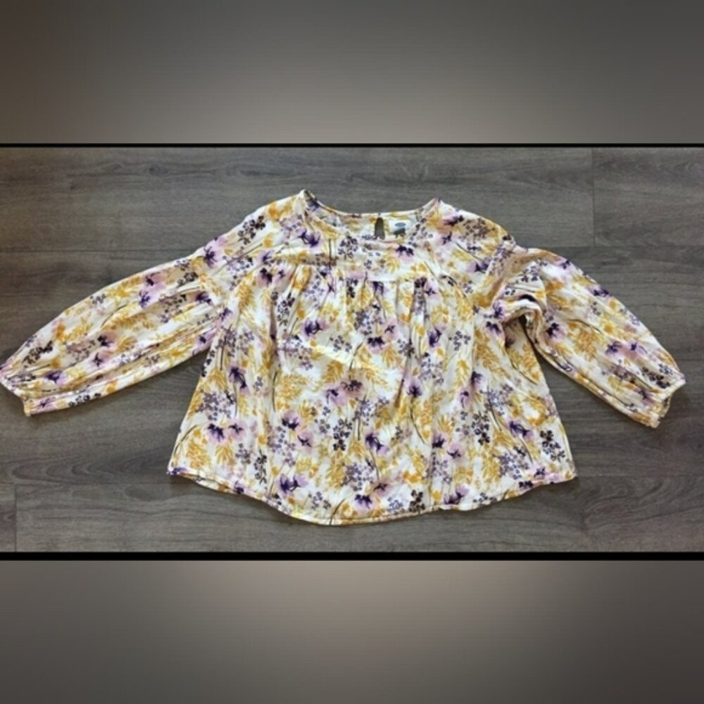Old Navy Women's Long Sleeve Blouse Size L Floral Scoop Neck Cotton Multicolor